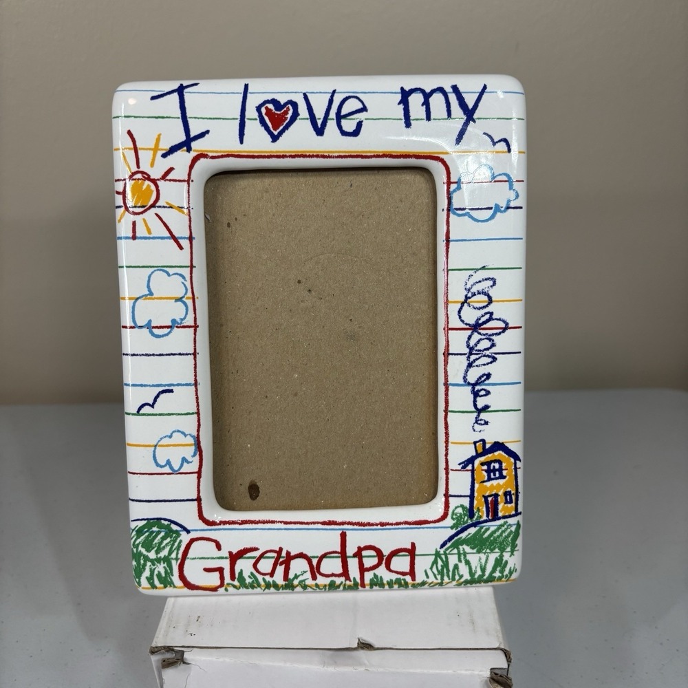 Ceramic Picture Frame I Love My Grandpa Colorful Holds 3x5 Photo Keepsake